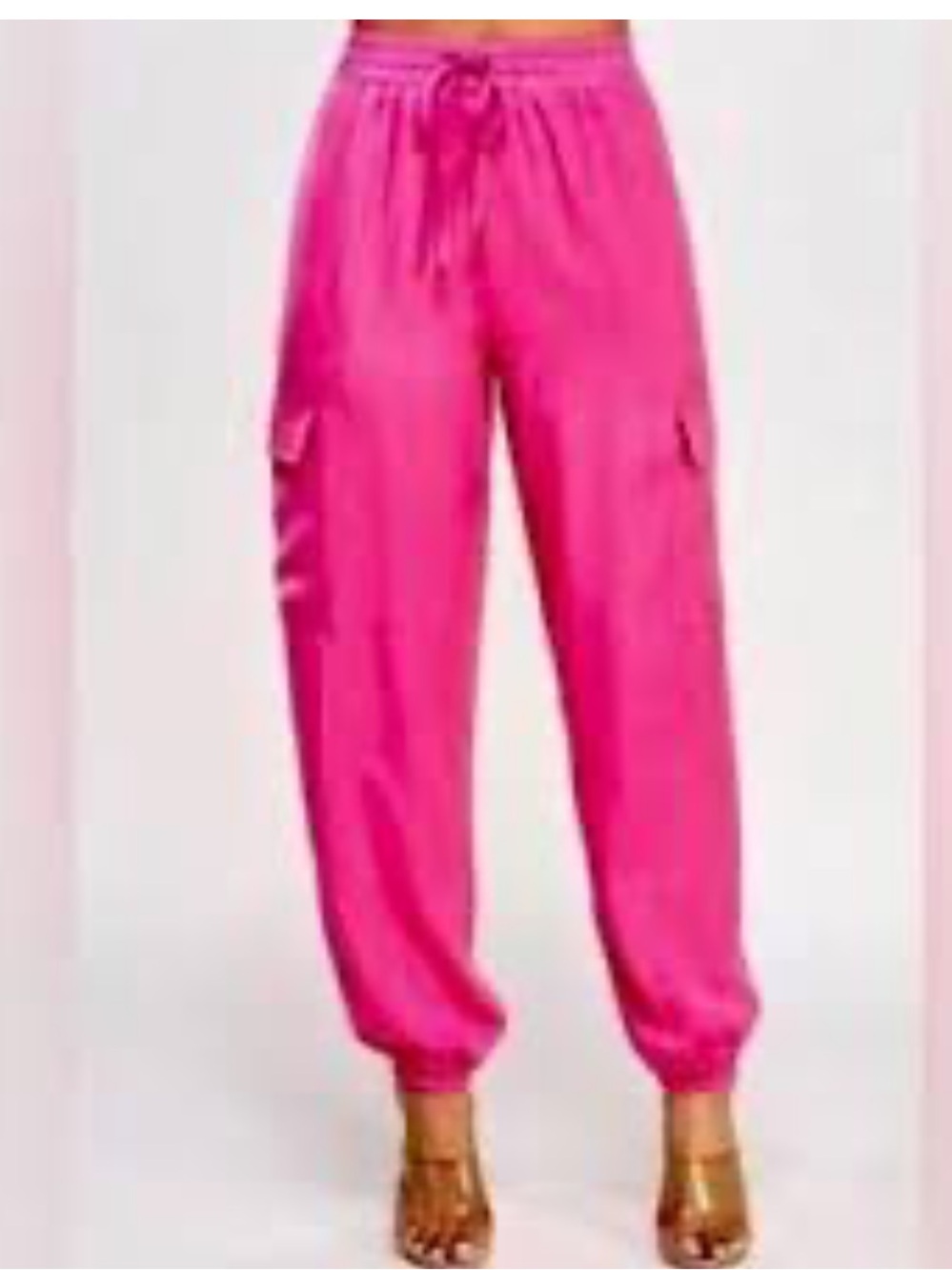 Idem Ditto Hot Pink Satin Pull On Drawstring Cargo Jogger Pant Size Small
